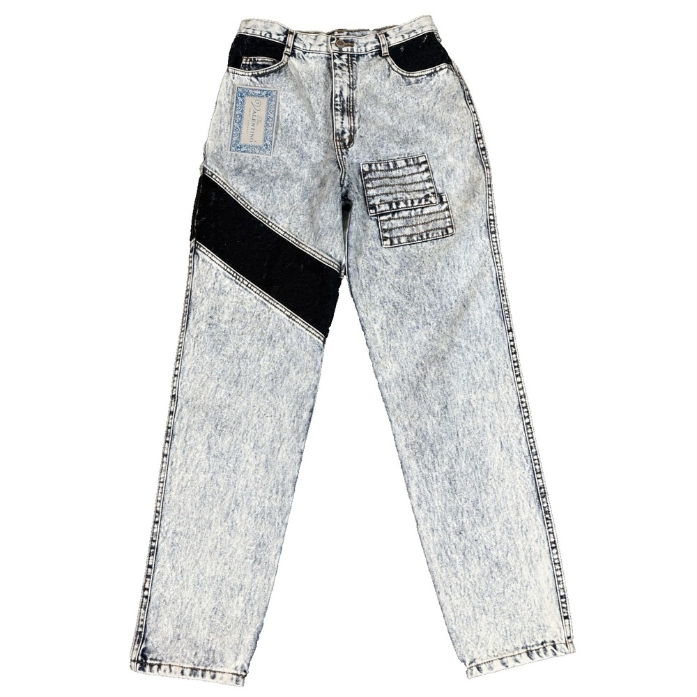 Vintage Valentino Arte‎ Abbigliamento 28x31 Jeans Acid Wash Patchwork 90s Italy
